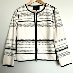 Lafayette 148 Black White Cream Zip Jacket Tweed Size M NWOT